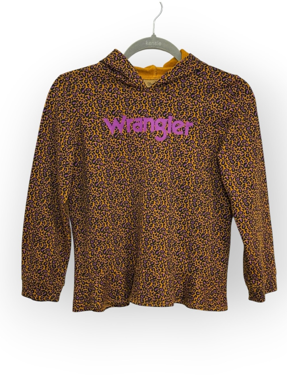 Wrangler Girls' Leopard Print Hoodie in Yellow and Pink